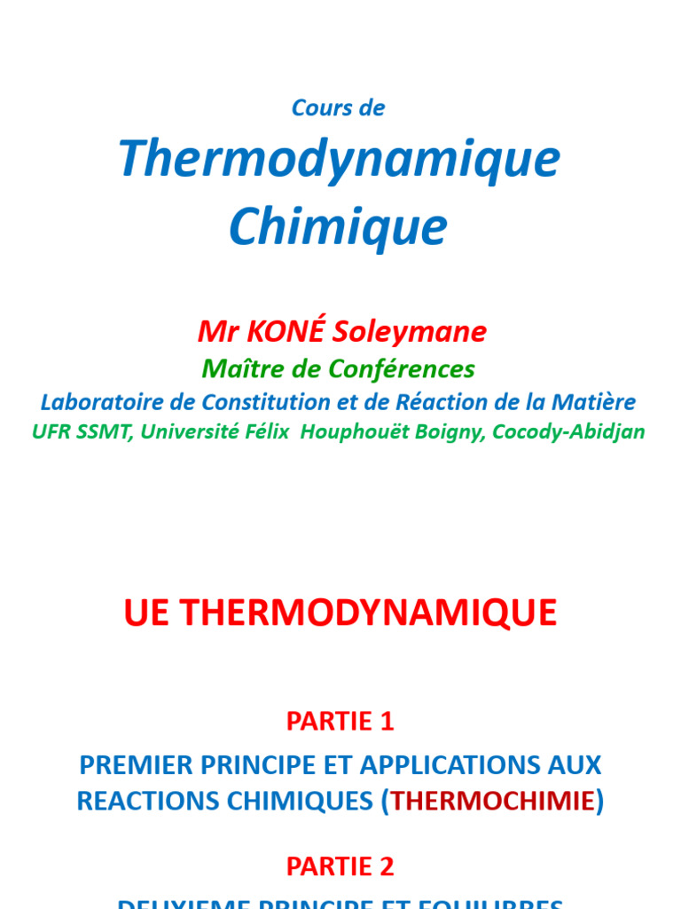 Thermodynamique et Thermochimie | PDF | Équilibre thermodynamique ...