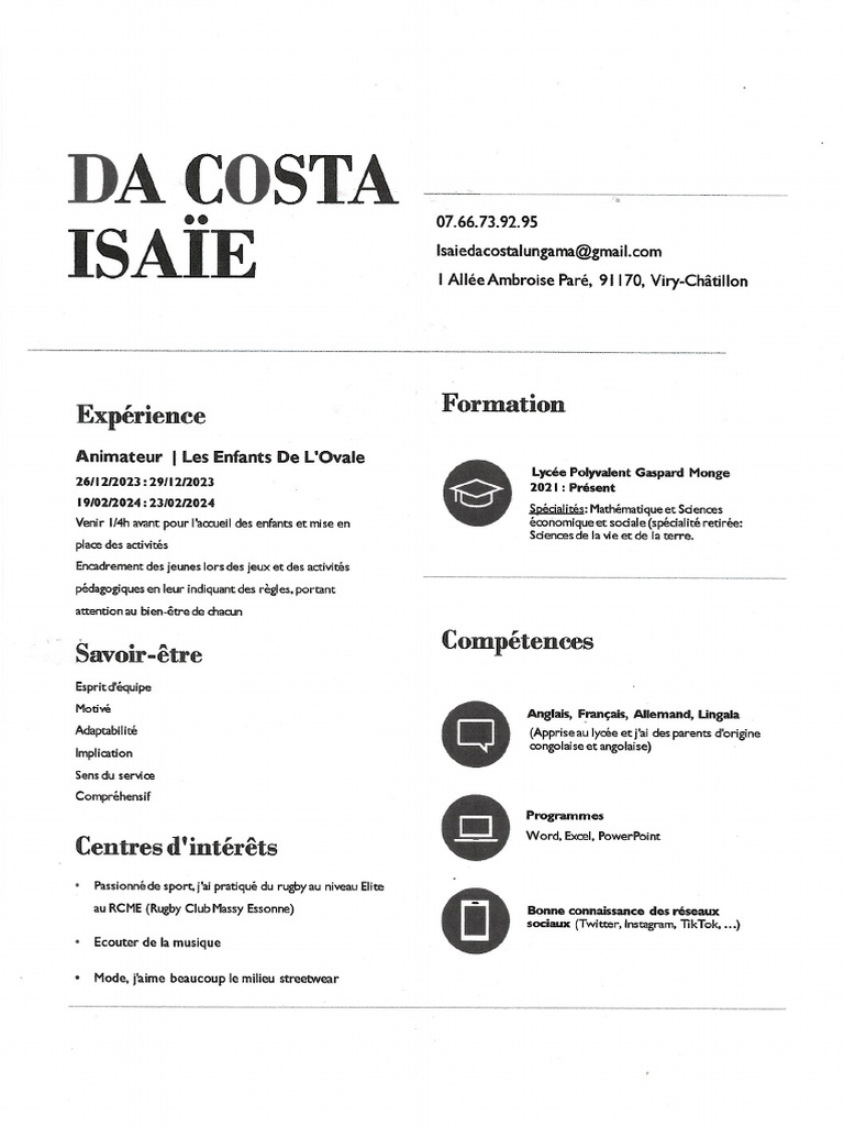 CV DA COSTA Isaïe | PDF
