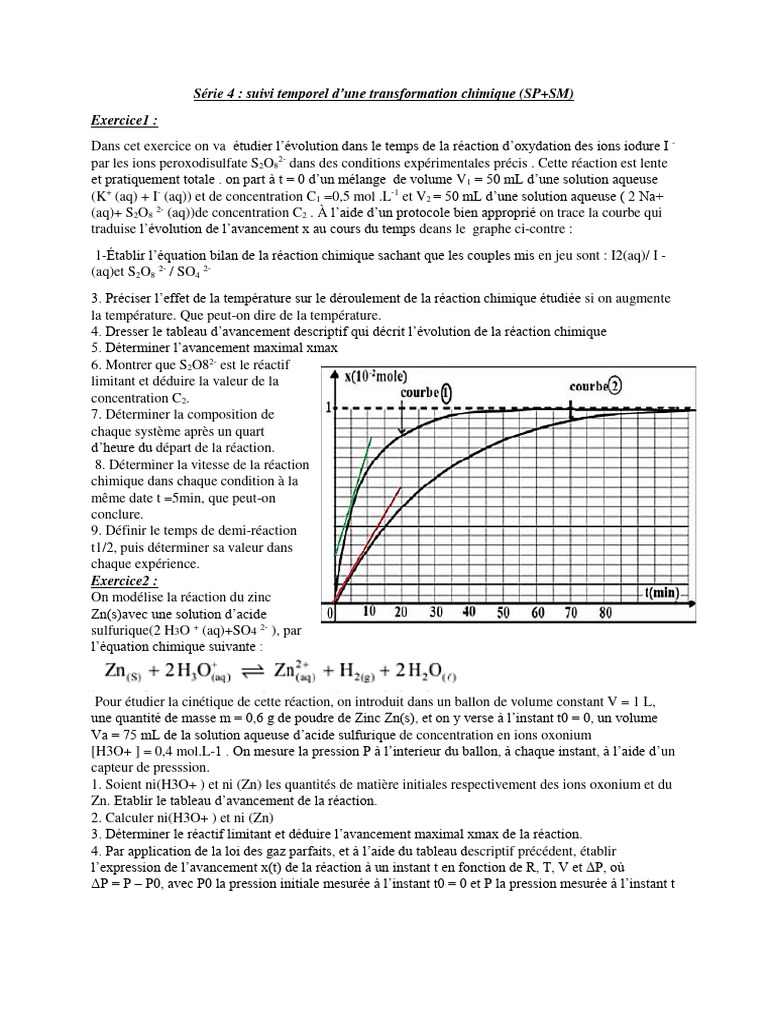 Suivi temporel d'une réaction chimique | PDF | Zinc | Cinétique chimique