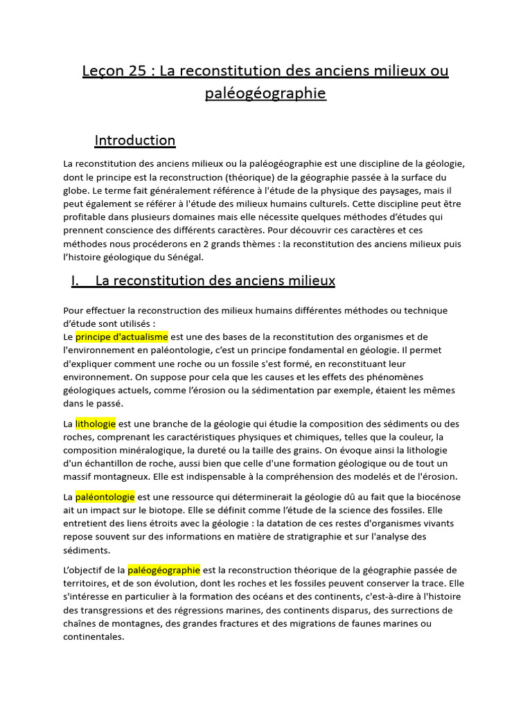 La Reconstitution Des Anciens Milieux Ou Paléogéographie