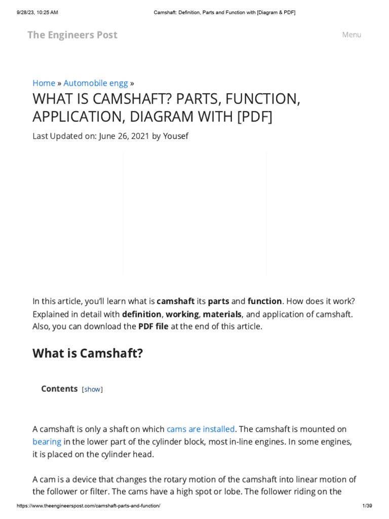 Camshaft_ Definition, Parts and Function With [Diagram & PDF] PDF