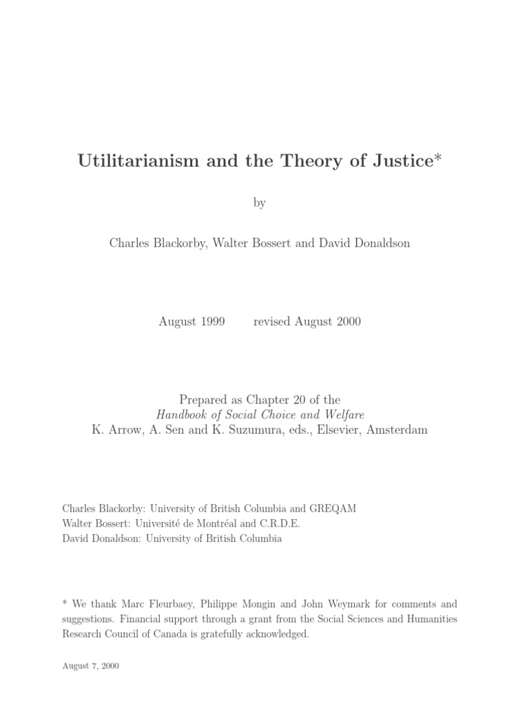 Utilitarianism and The Theory of Justice : August 7, 2000 | PDF ...