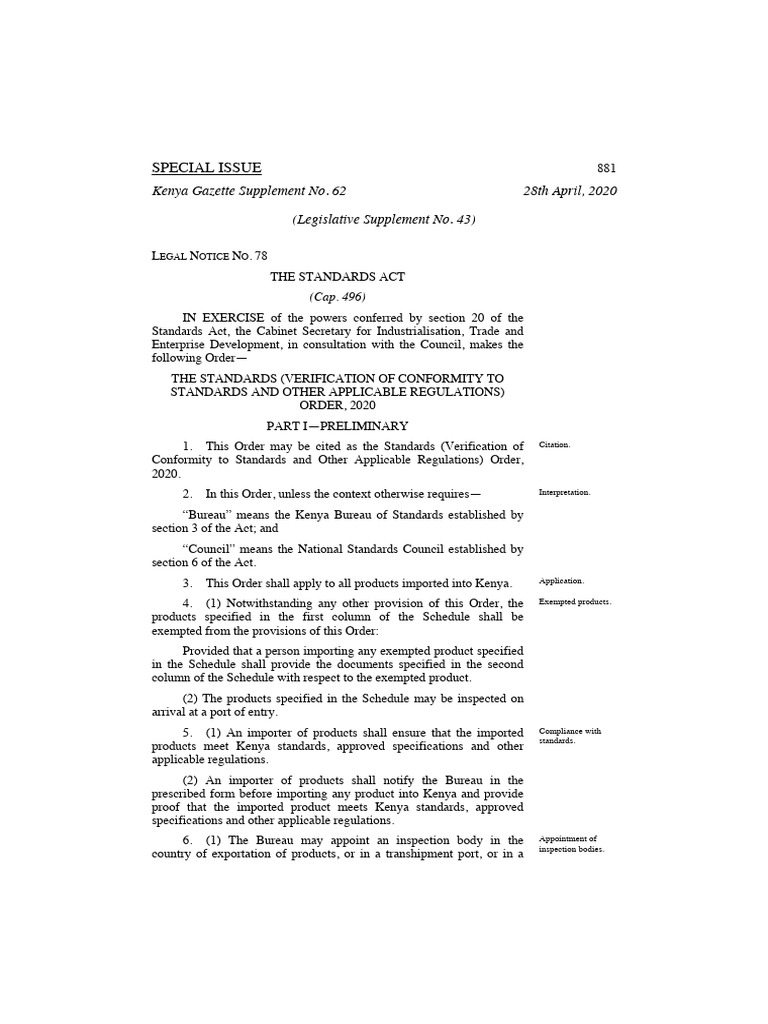 Kenya Standards Verification Order 2020 | PDF | Verification And Validation