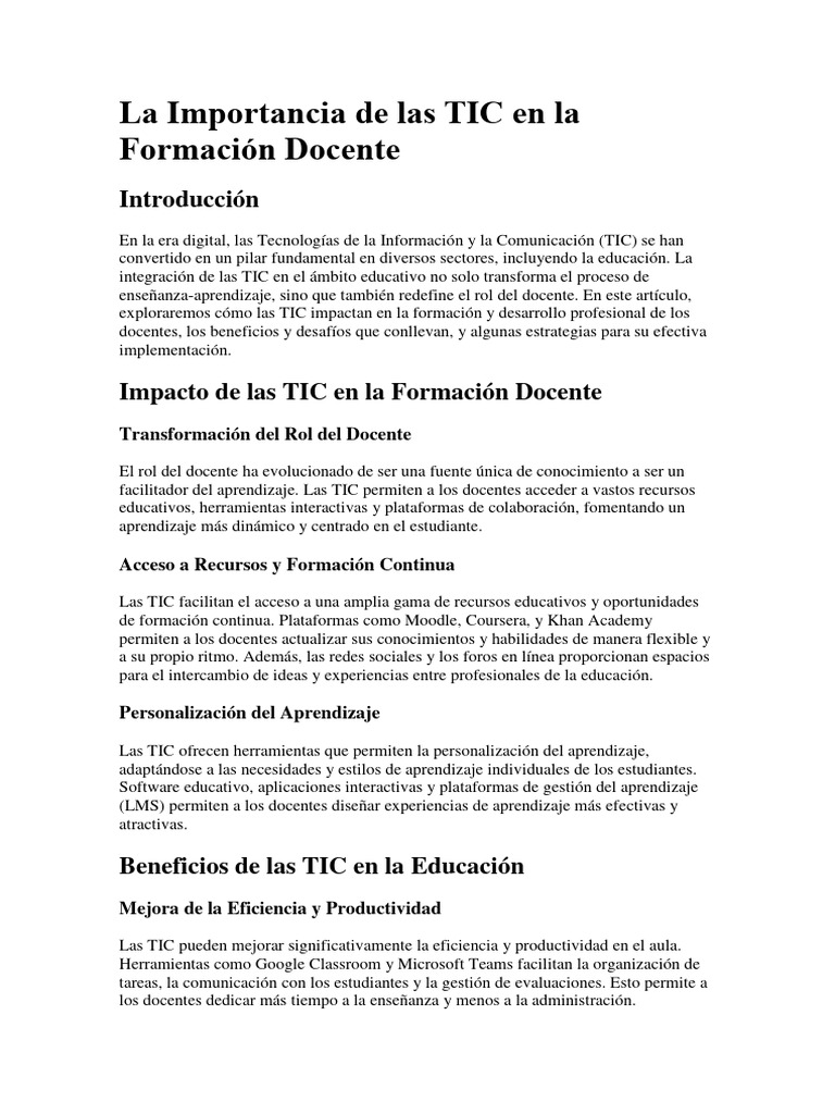 TIC: Clave en la Formación Docente | PDF | Enseñando | Tecnología de ...