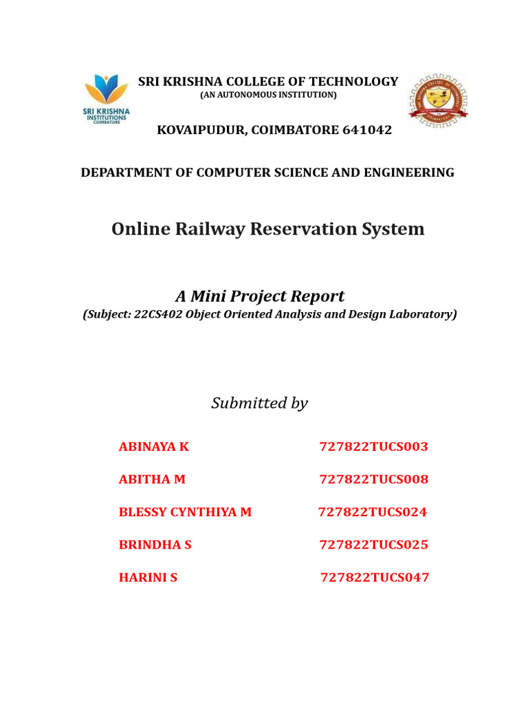 Online Railway Reservation System Report | PDF | Software Engineering ...