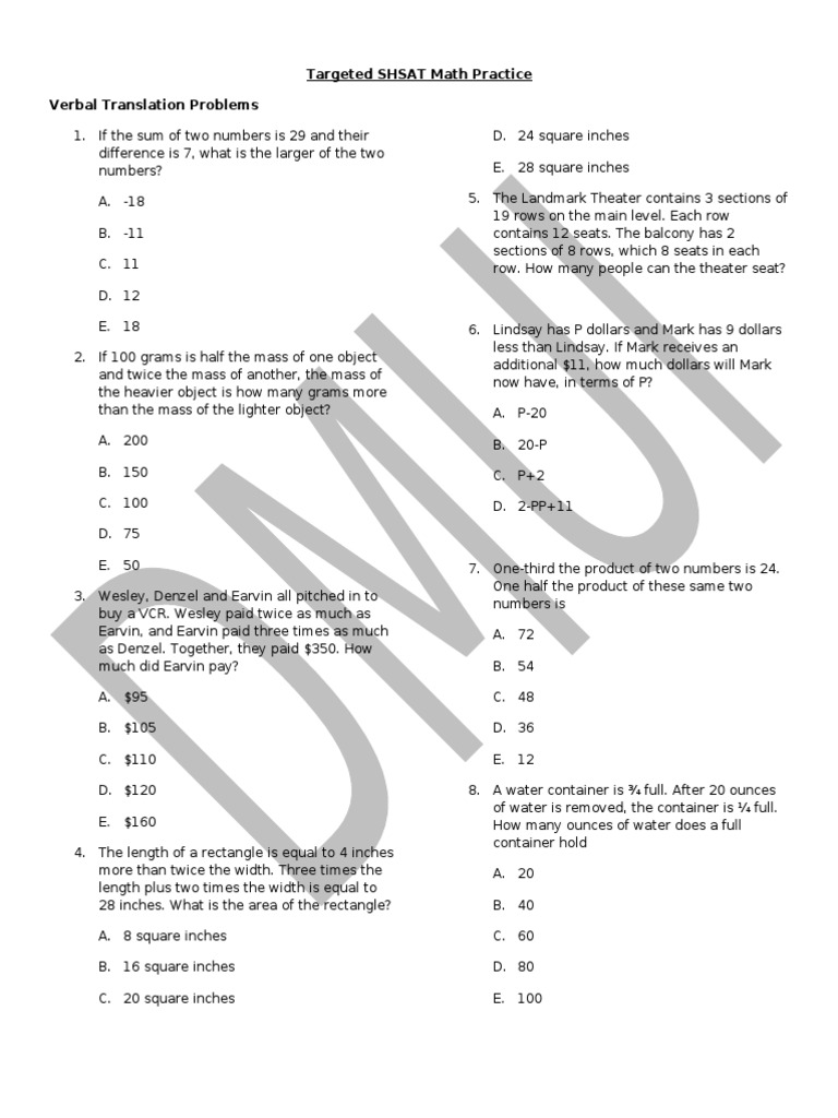 Targeted SHSAT Math Practice Odds Speed