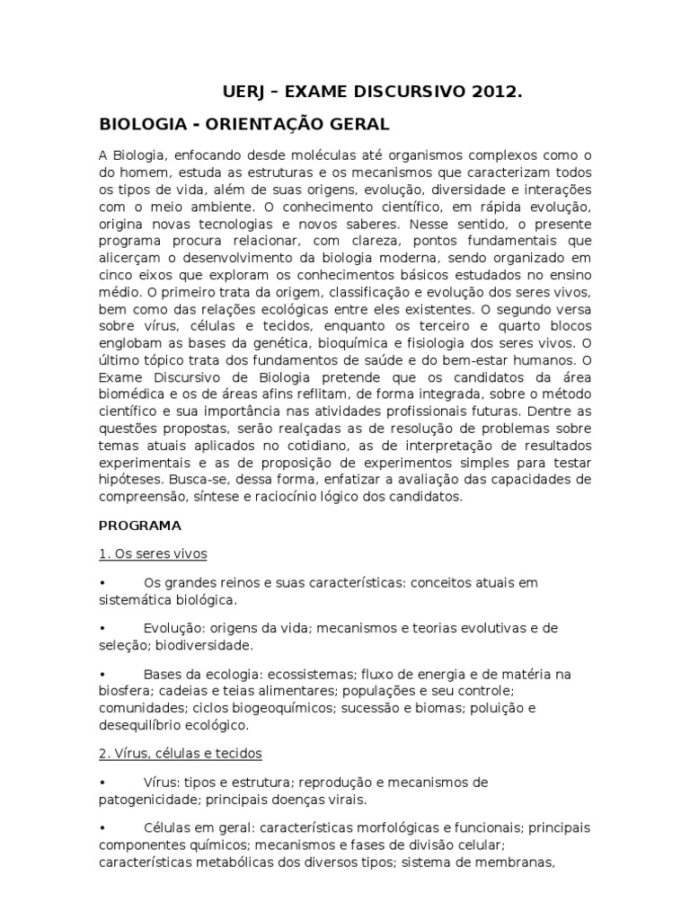 Prova Discursiva Uerj 2011-2012 | PDF | Química | Ecologia