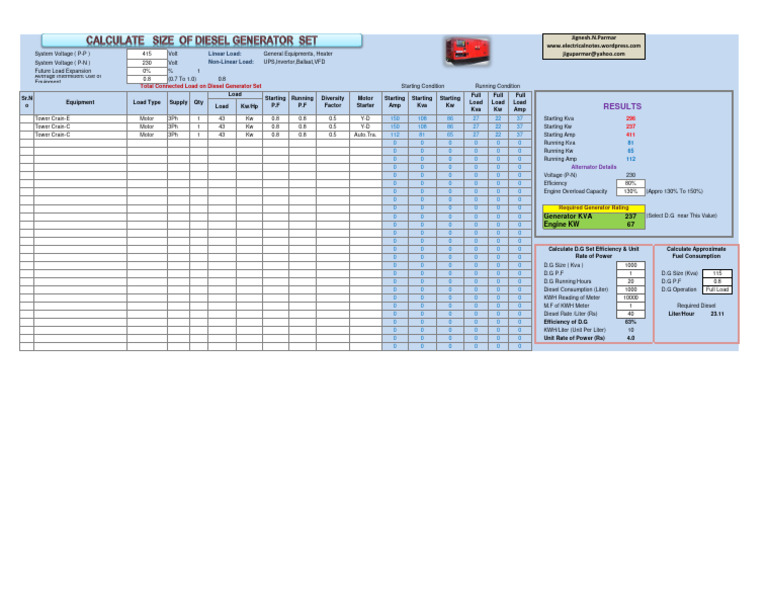 Calculate Size of Diesel Generator 22 8 12 | PDF | Electricity ...