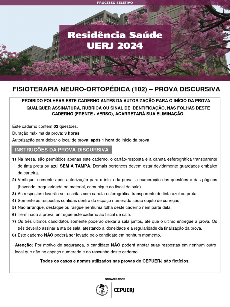 Prova Discursiva Fisioterapia UERJ 2024 | PDF | Caneta