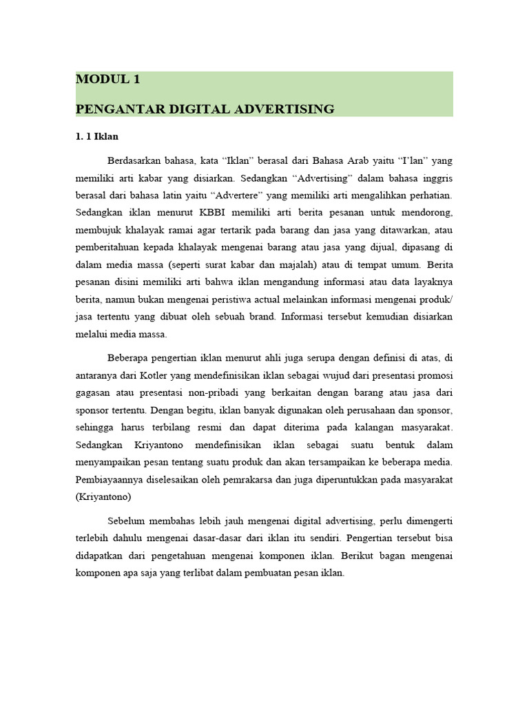 MODUL 1 - Pengantar Digital Advertising | PDF | Ilmu Sosial
