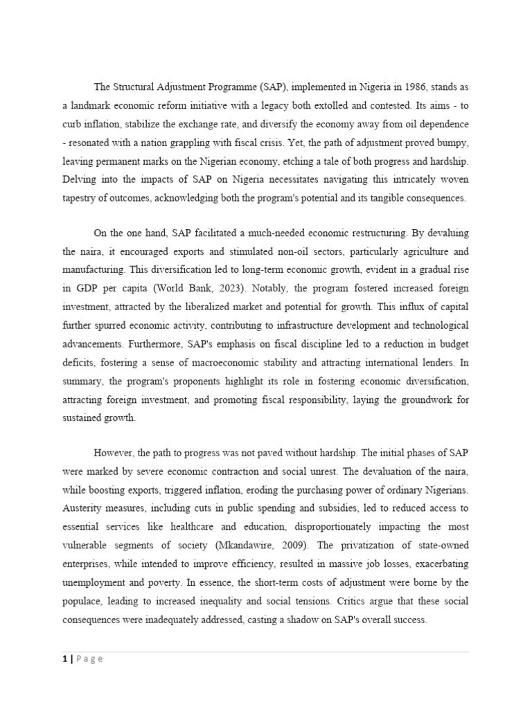 Nigeria's Structural Adjustment Program: Impact and Legacy | PDF ...