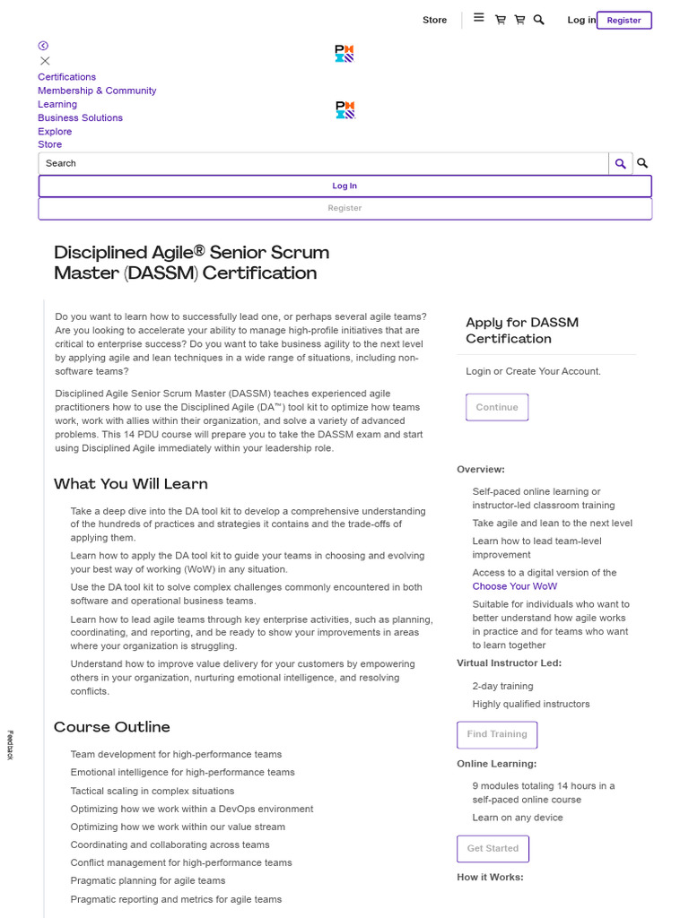 Disciplined Agile Senior Scrum Master Certification PMI PDF Agile