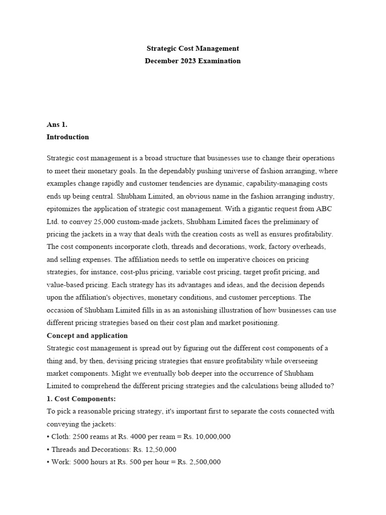 Strategic Cost Management in Fashion Industry | PDF | Pricing | Cost ...