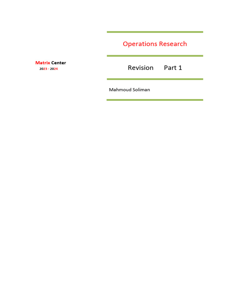 Final Revision Part 1 Or 2024 New Pdf Mathematical Optimization