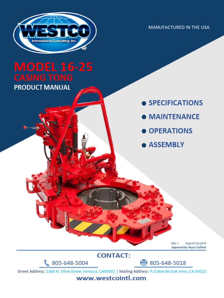 Westco Model 16 Casing Tong Manual | PDF | Valve | Gear