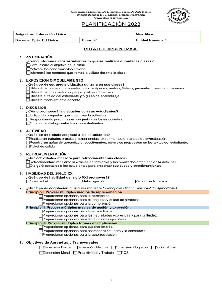 Planificación Educación Física Mayo 2023 | PDF | Evaluación | Plan de ...
