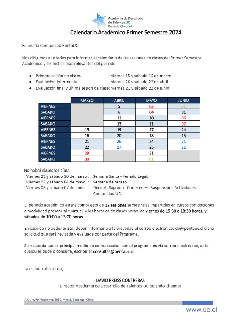 CalendarioAcadémicoPentaUCPrimerSemestre2024 PDF