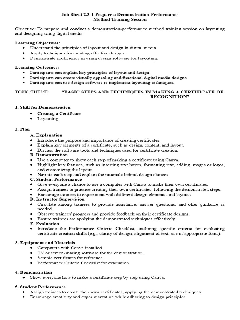 Digital Media Certificate Design Training | PDF | Page Layout | Evaluation