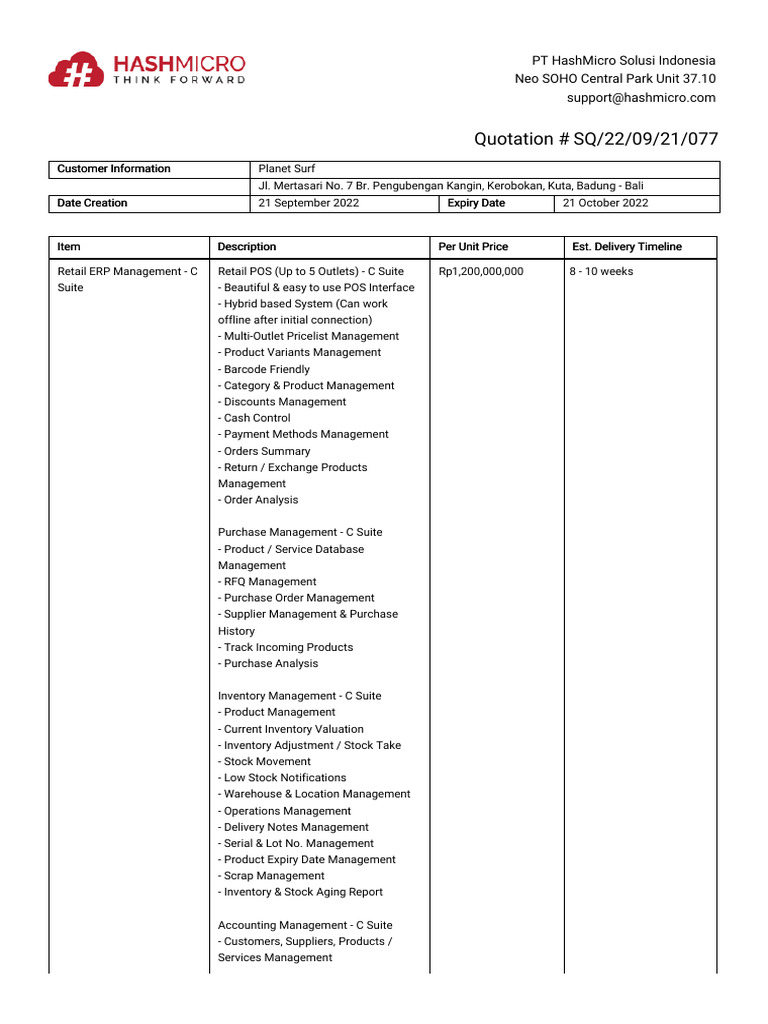 Retail ERP Quotation from HashMicro | PDF | Inventory | Point Of Sale