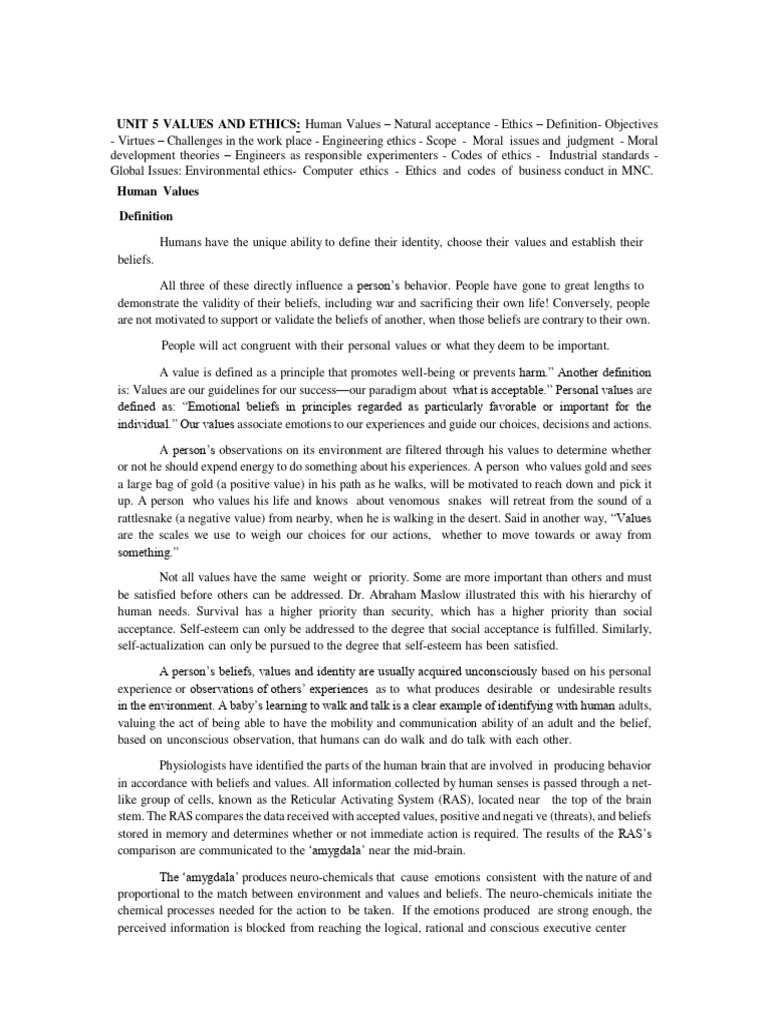 Values and Ethics in Engineering | PDF | Morality | Virtue
