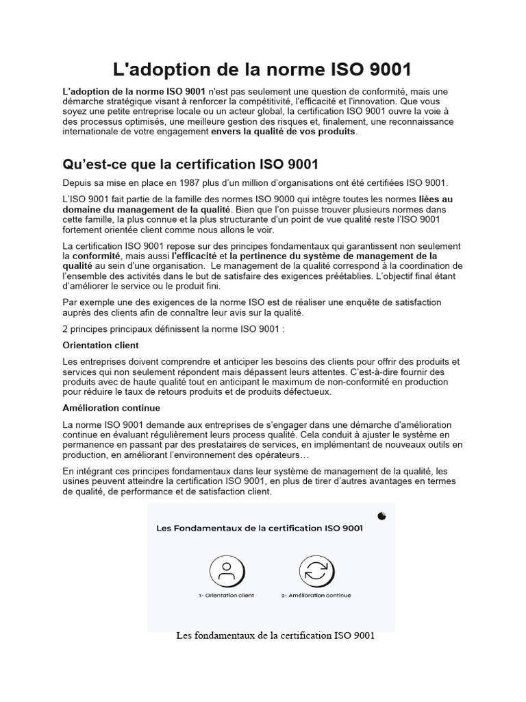 Étapes vers la certification ISO 9001 | PDF | Management de la qualité ...