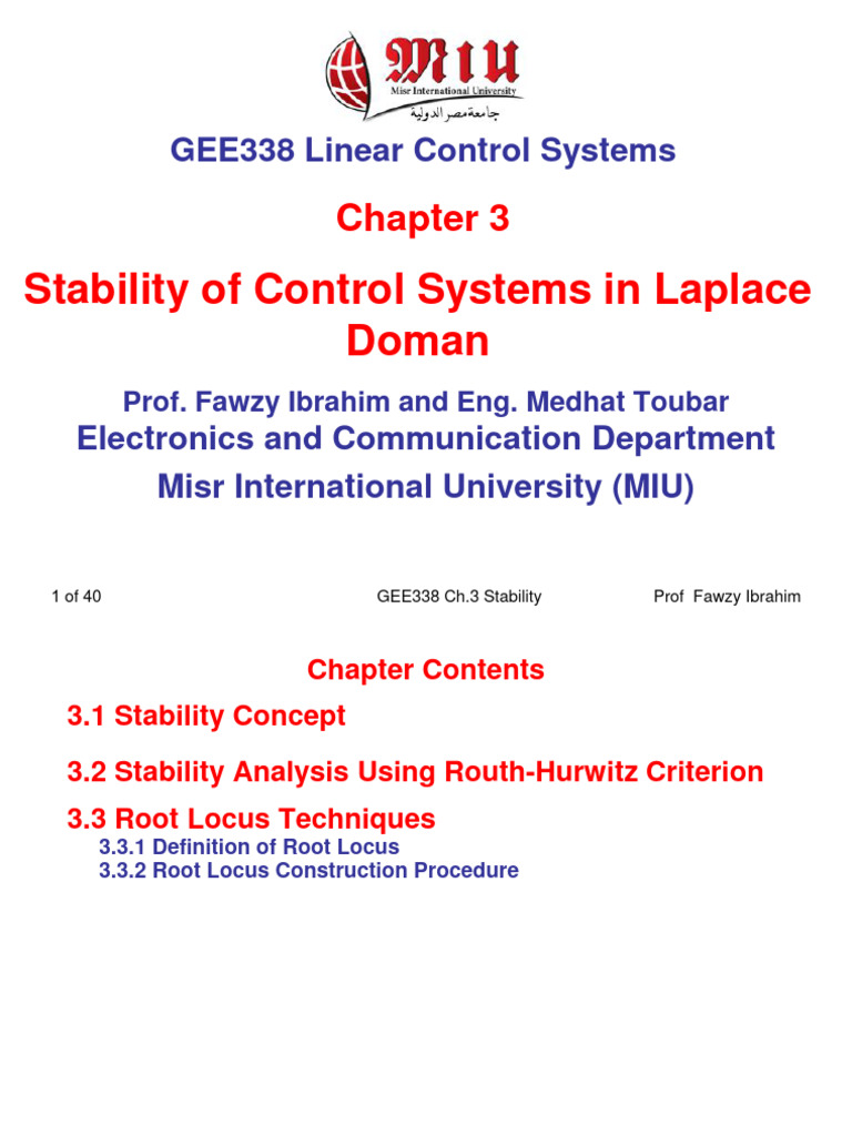 GEE338 LCS Chapter - 3 Stability of Control Systems | PDF | Control ...