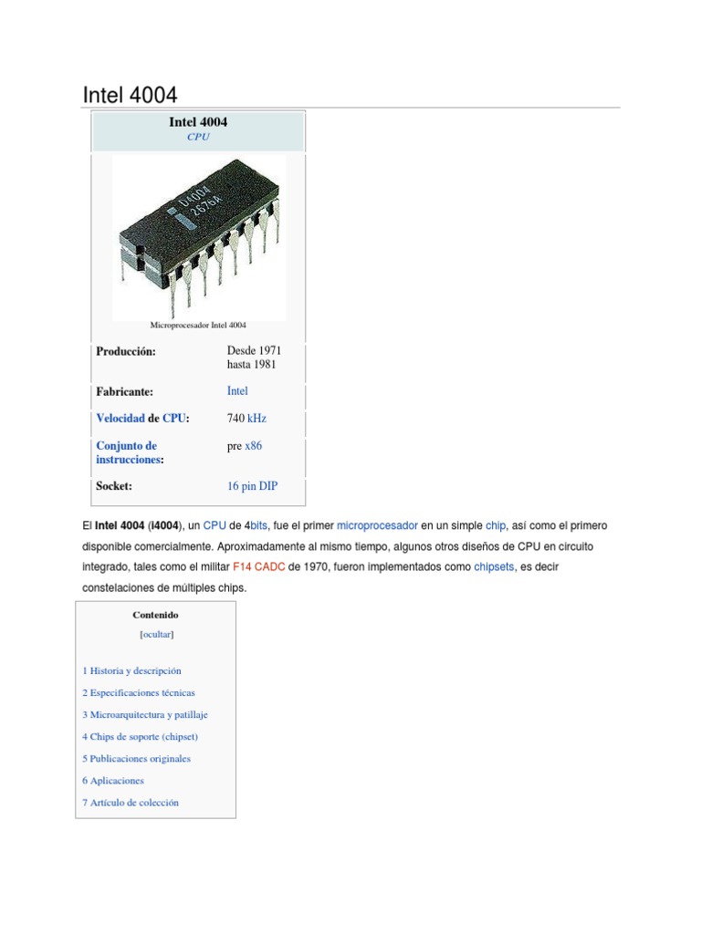 Intel 4004: Primer Microprocesador 4 bits | PDF | Electrónica digital ...