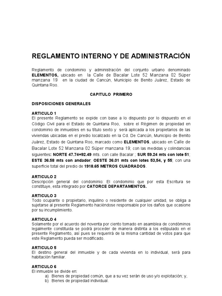 Reglamento de Condominio | PDF | Condominio | Propiedad