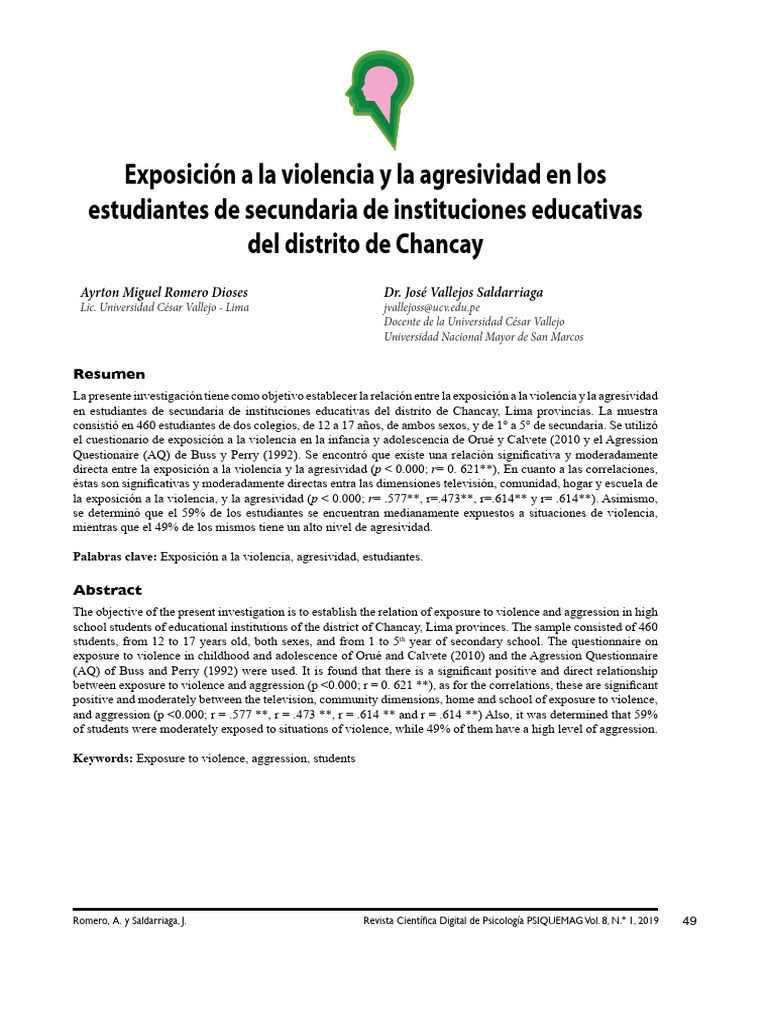 Violencia y agresividad en estudiantes de Chancay | PDF | Etapas educativas