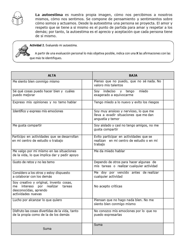 Actividades para Mejorar la Autoestima | PDF | Autoestima | Amor