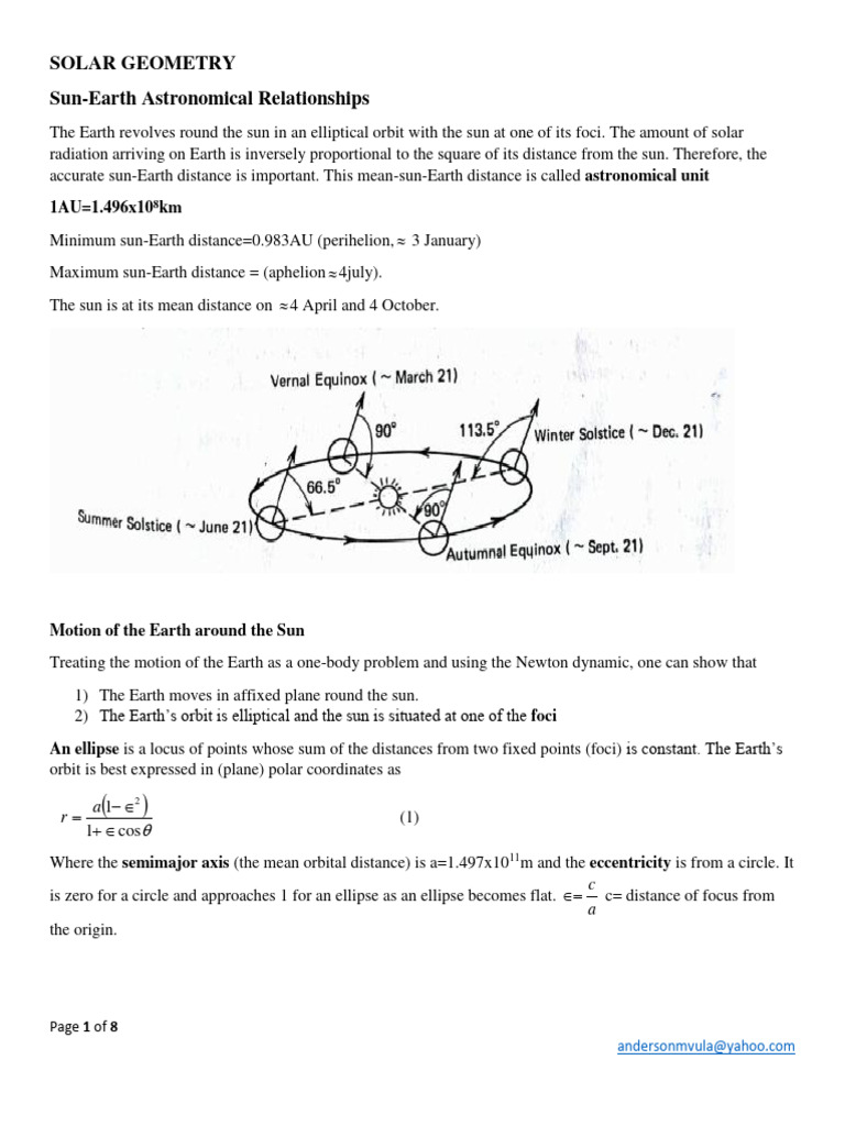 Solar Geometry Download Free Pdf Apsis Orbit