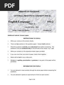 English Grade 9 Paper 2