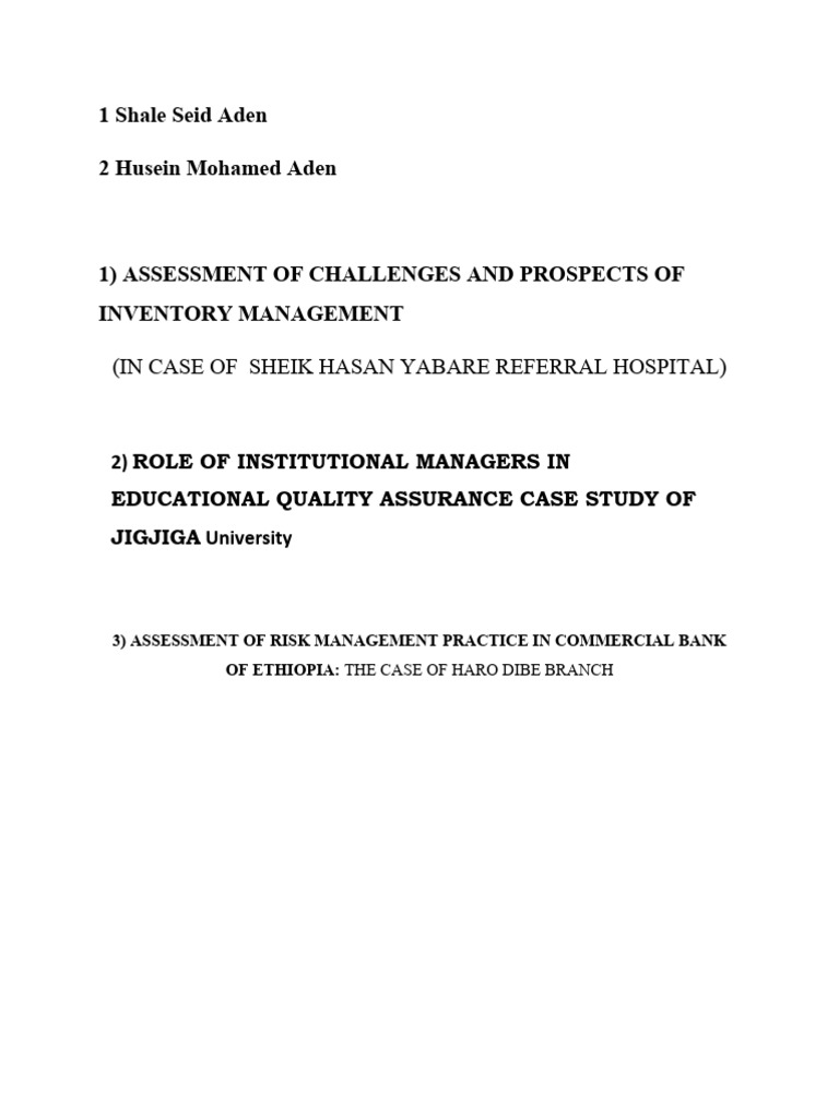 Shale Seid Aden & Husein Mohamed Aden Proposal Title | PDF | Science ...