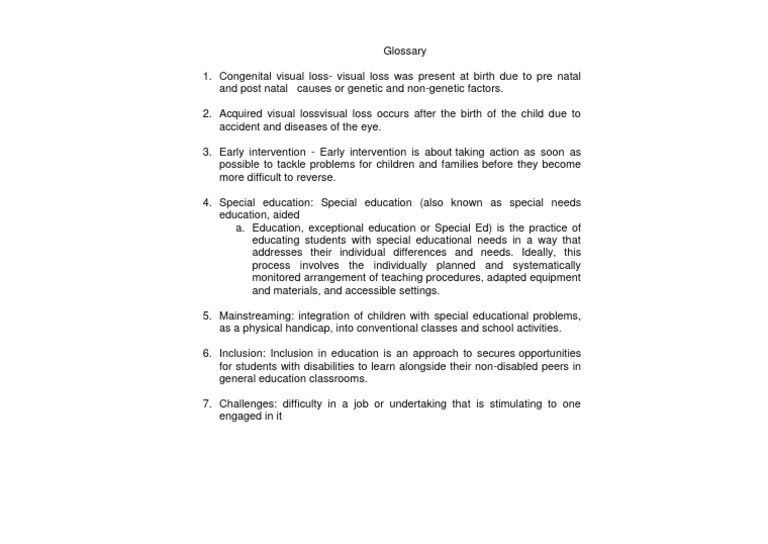 Visual Loss and Education Glossary | PDF | Career & Growth | Self ...