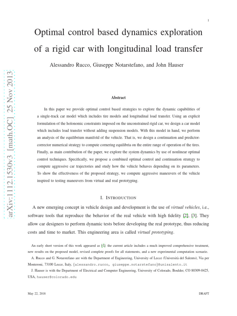 Optimal Control for Car Dynamics Exploration | PDF | Mathematical ...
