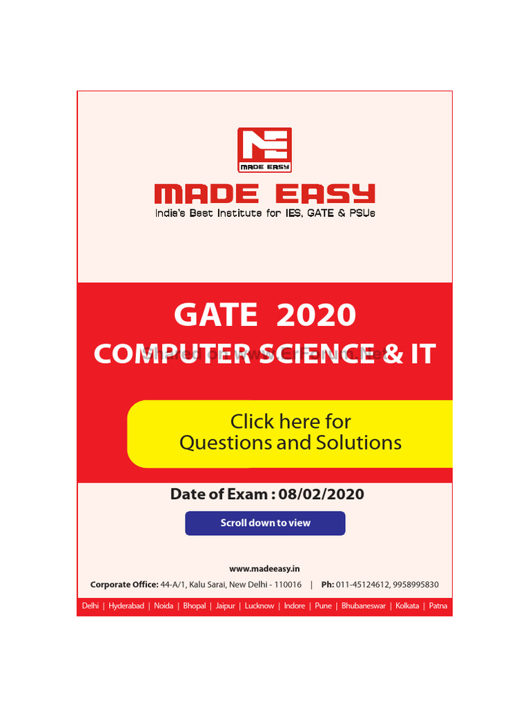 CS GATE 2020 Solution | PDF | Router (Computing) | Internet Protocols