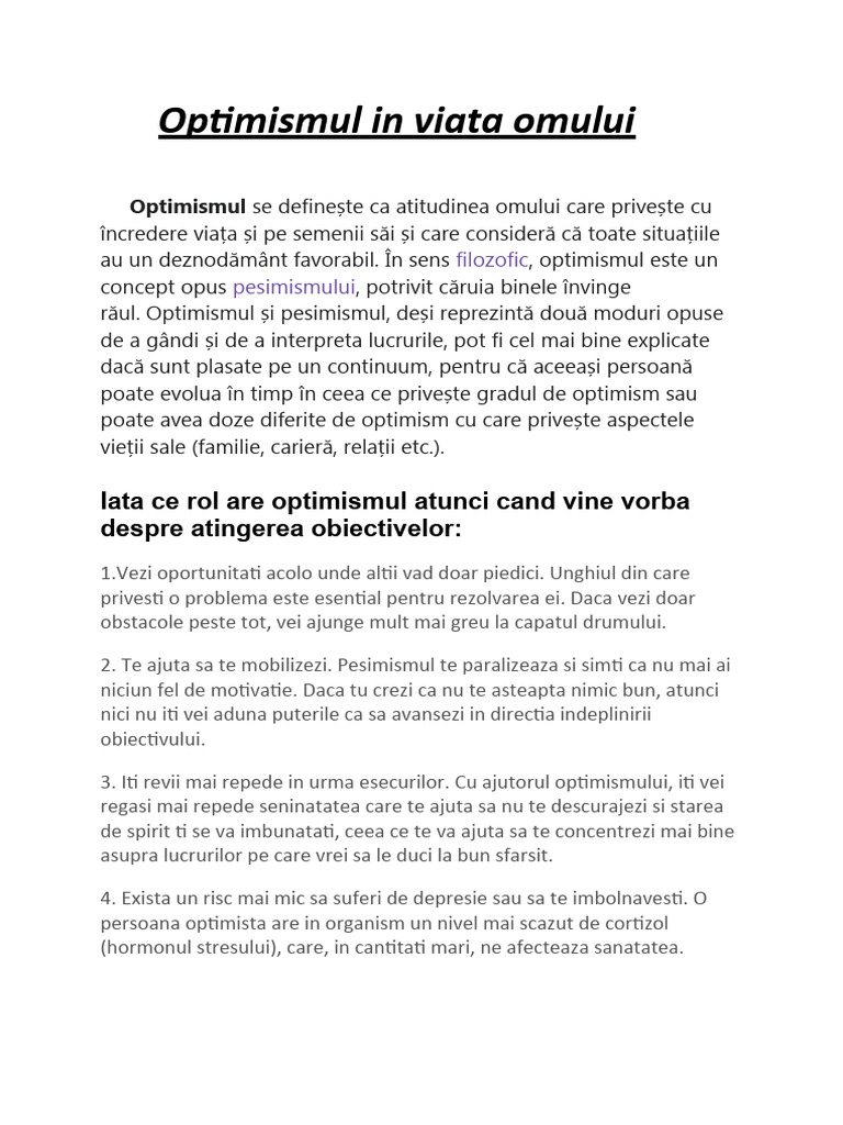 Optimismul in Viata Omului | PDF
