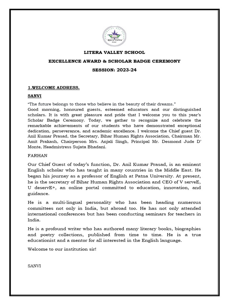 Scholar Badge & Excellence Award Ceremony | PDF