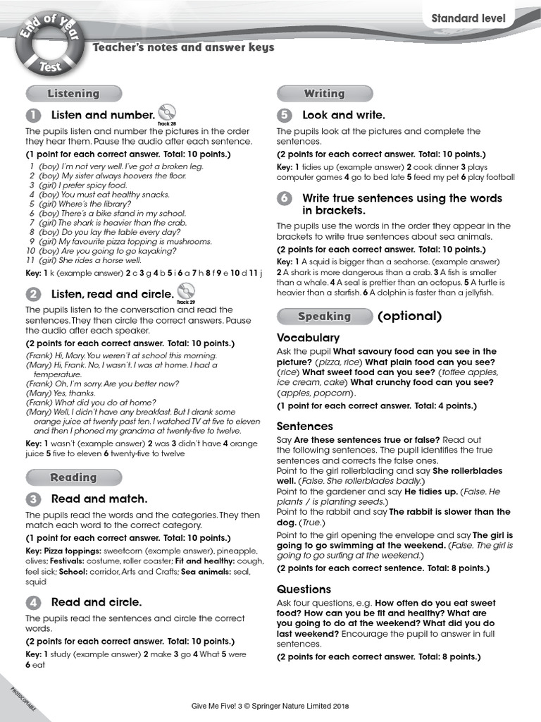 GMF L3 End of Year Standard Level Test Answer Key | PDF