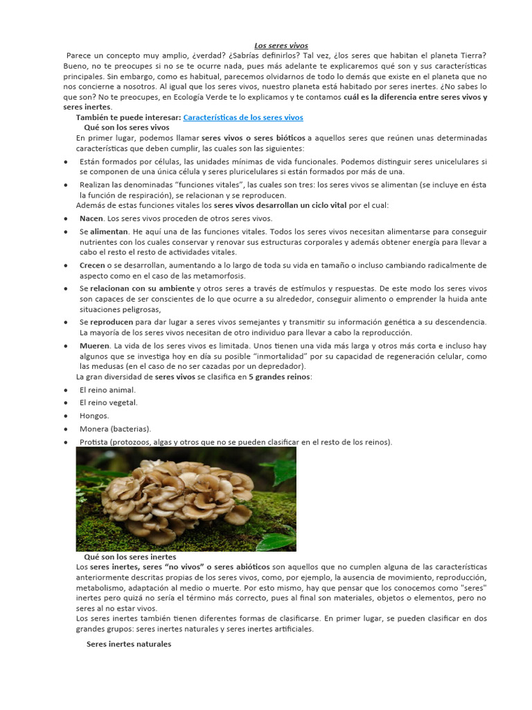 Seres Vivos vs Inertes: Diferencias | PDF | Organismos | Vida