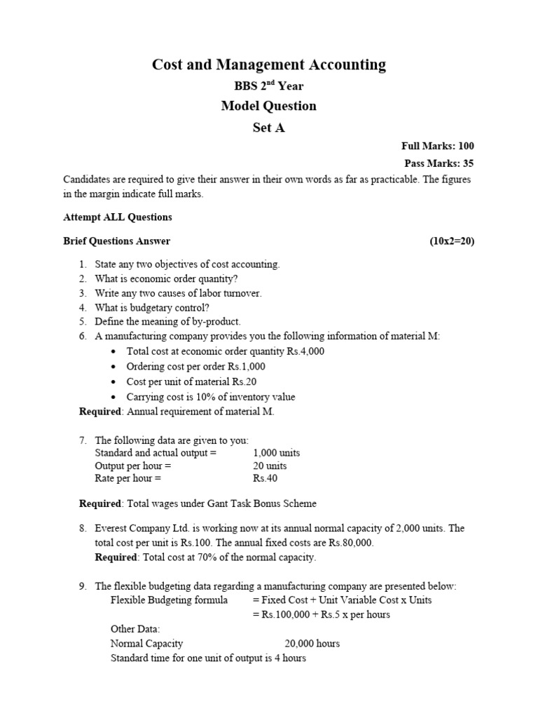 BBS 2nd Year Cost Accounting Model Questions | PDF | Production And ...