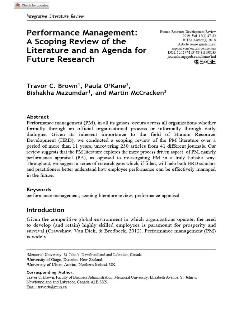 Brown Et Al 2018 Performance Management A Scoping Review of The ...