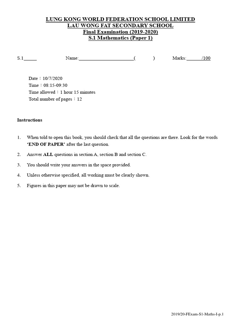 Final exam 1920 s1 maths p1 e download free pdf area euclidean