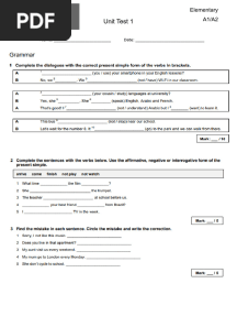 Life Vision Elementary - Unit Test 1