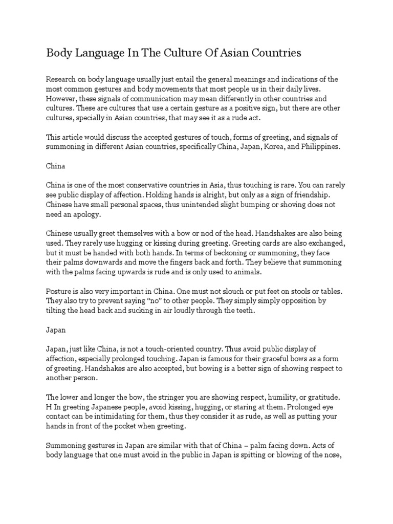 Body Language in The Culture of Asian Countries 2 | Download Free PDF ...