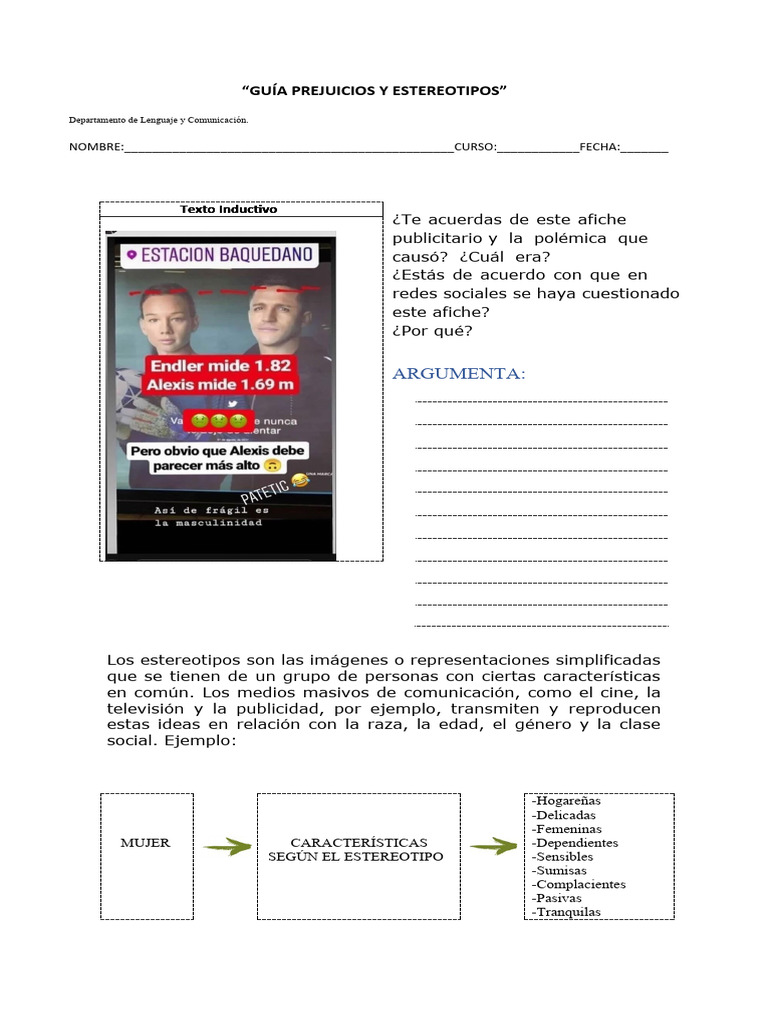 Actividades sobre Estereotipos y Prejuicios | PDF | Estereotipos