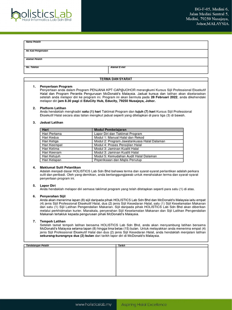[HOLISTICS] PENJANA Agreement | PDF