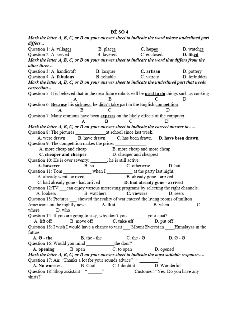 English Language Test Questions | PDF | Jeans | Smoking