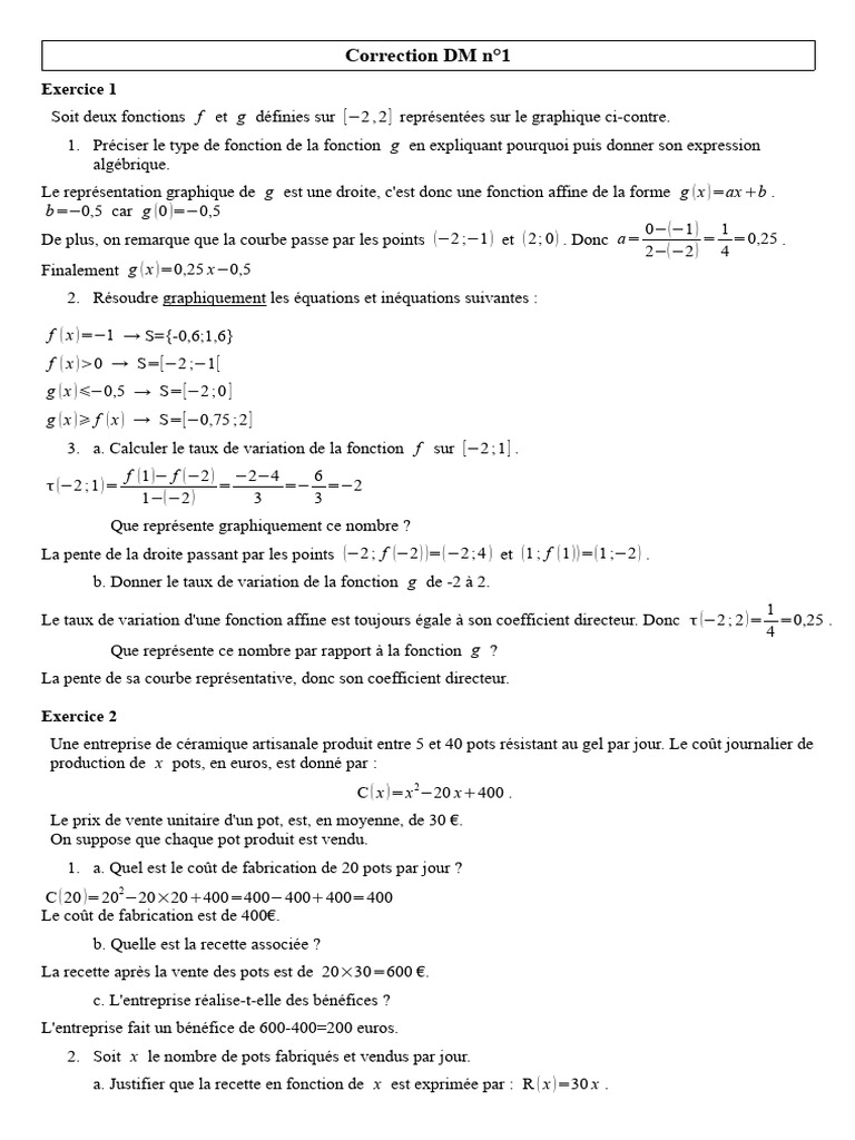 Correction DM n°1 : Fonctions et Bénéfices | PDF | Méthodes et ...
