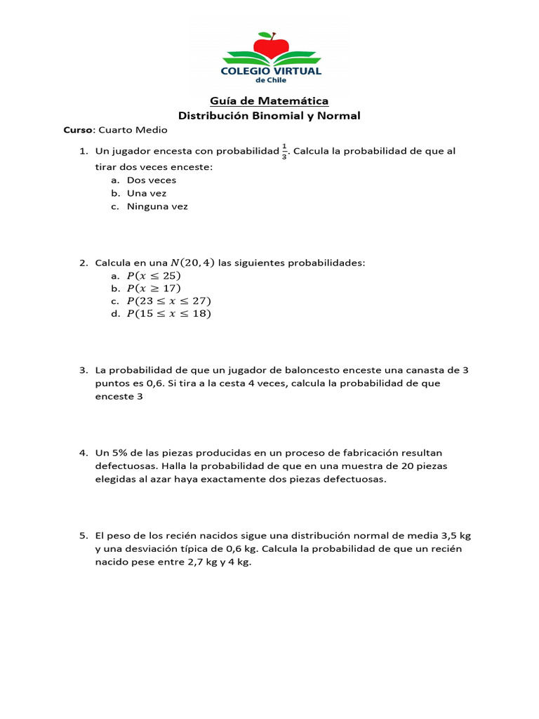 009-U4-4M-MATEMÁTICA-PRÁCTICO-DISTRIBICUIÓN BINOMIAL Y NORMAL | PDF ...